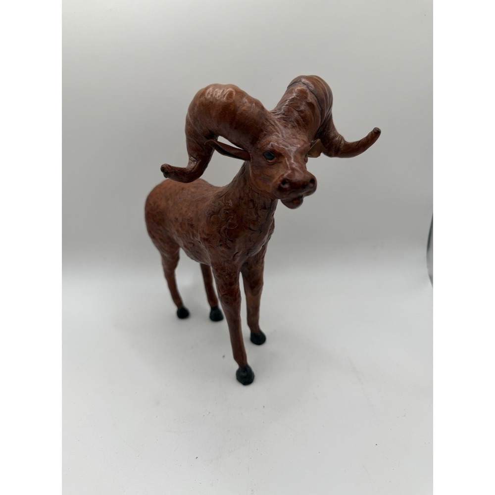 Leather Bighorn Ram Figurine Sculpture Hand Formed Animal Decor